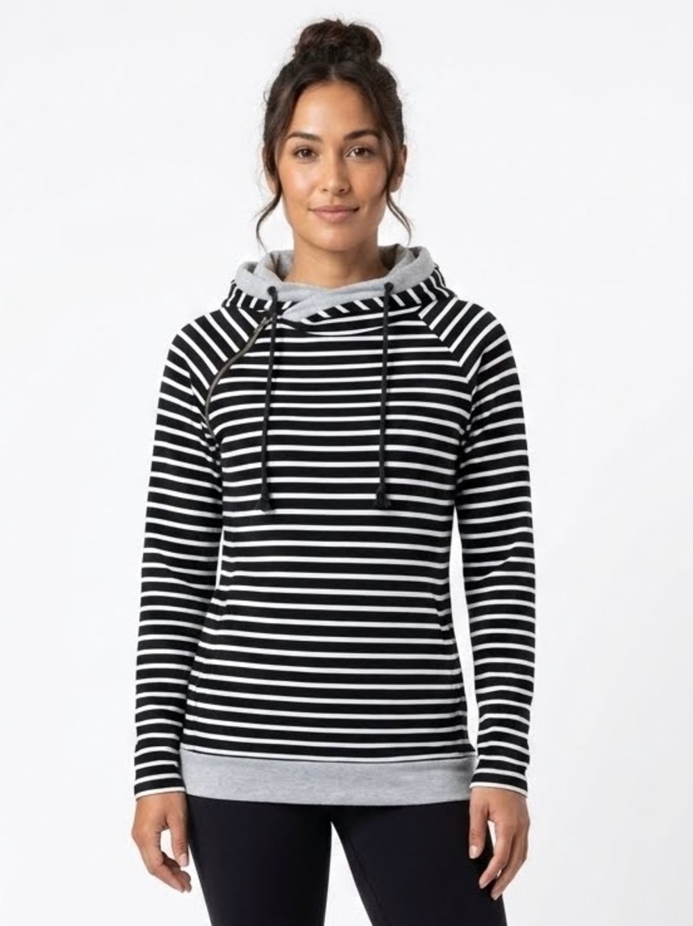 Ampersand Avenue DoubleHood™ Large Black White Stripe Athleisure Cozy Hoodie
